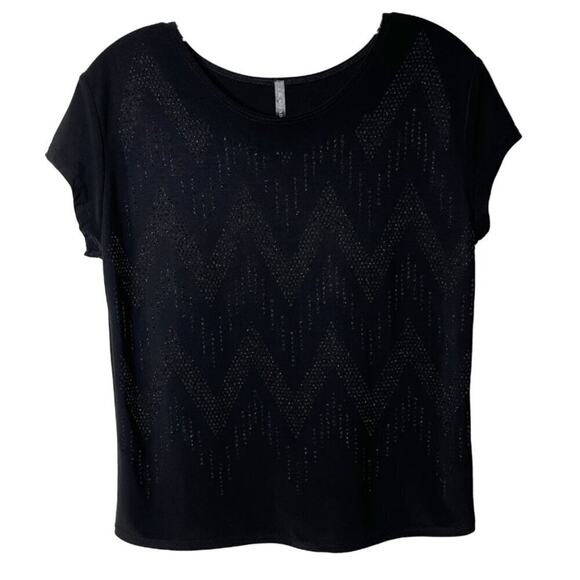 Bleeker & McDougal Women's Beaded Top Size PL Black Short Sleeve Stretch Blouse - Picture 1 of 6
